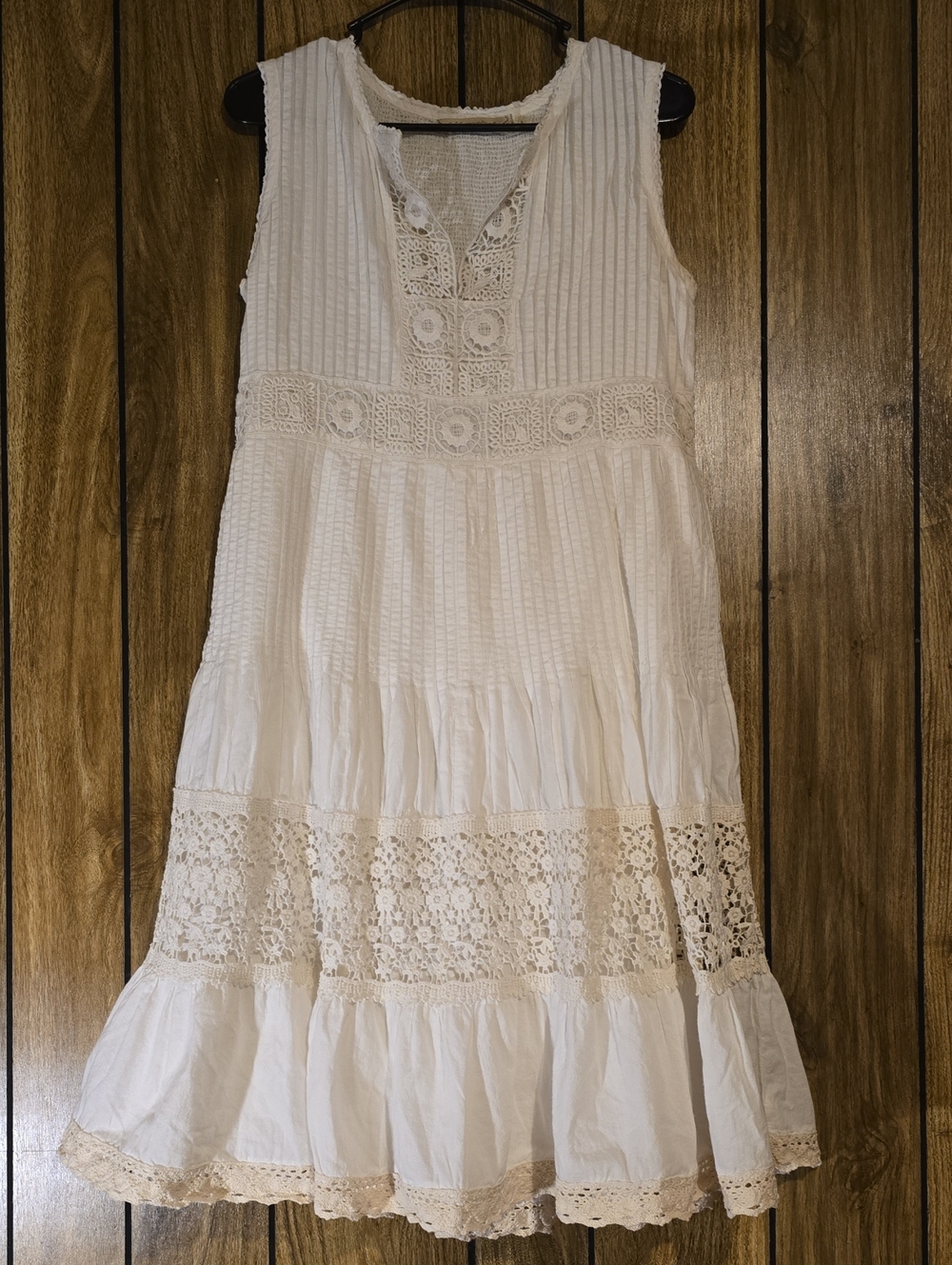 Soft Surroundings Ivory Crochet-Trim Tiered Sundress